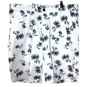 Mens Old Navy Palm Tree Print White Cotton Shorts Sz 38 Relaxed Fit Summer